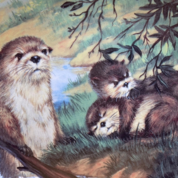 Vintage porcelain River Otters plate by Sadako Mano, Hackett American - Picture 3 of 7